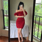 Blackpink Lisa Inspired Red Off-Shoulder Ruffled Dress