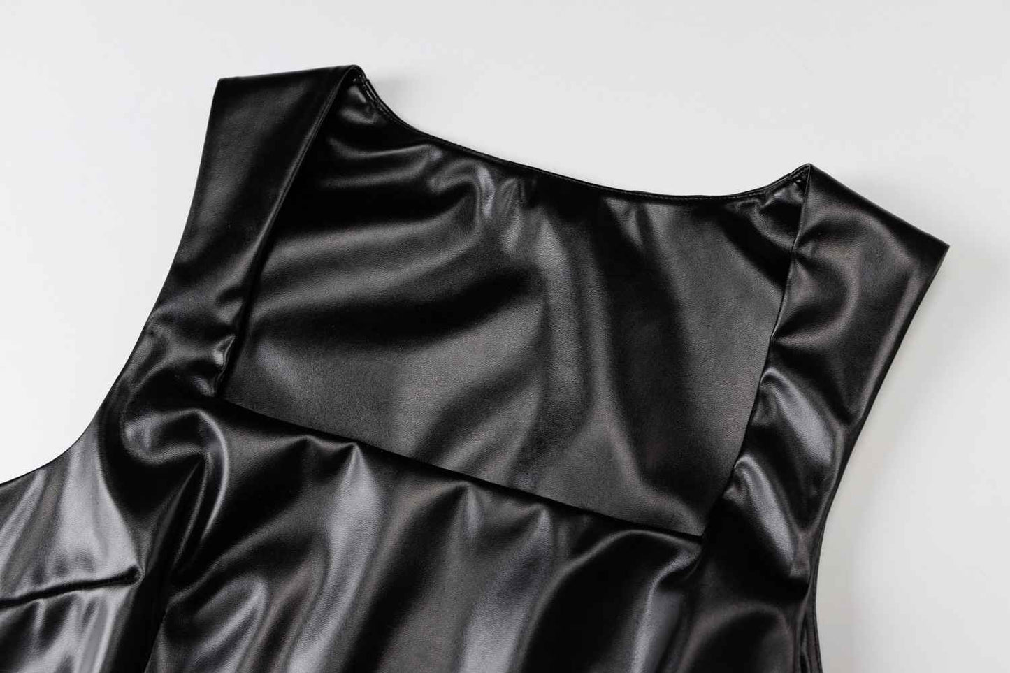 Blackpink Lisa Inspired PU Leather Square Collar Slim Dress