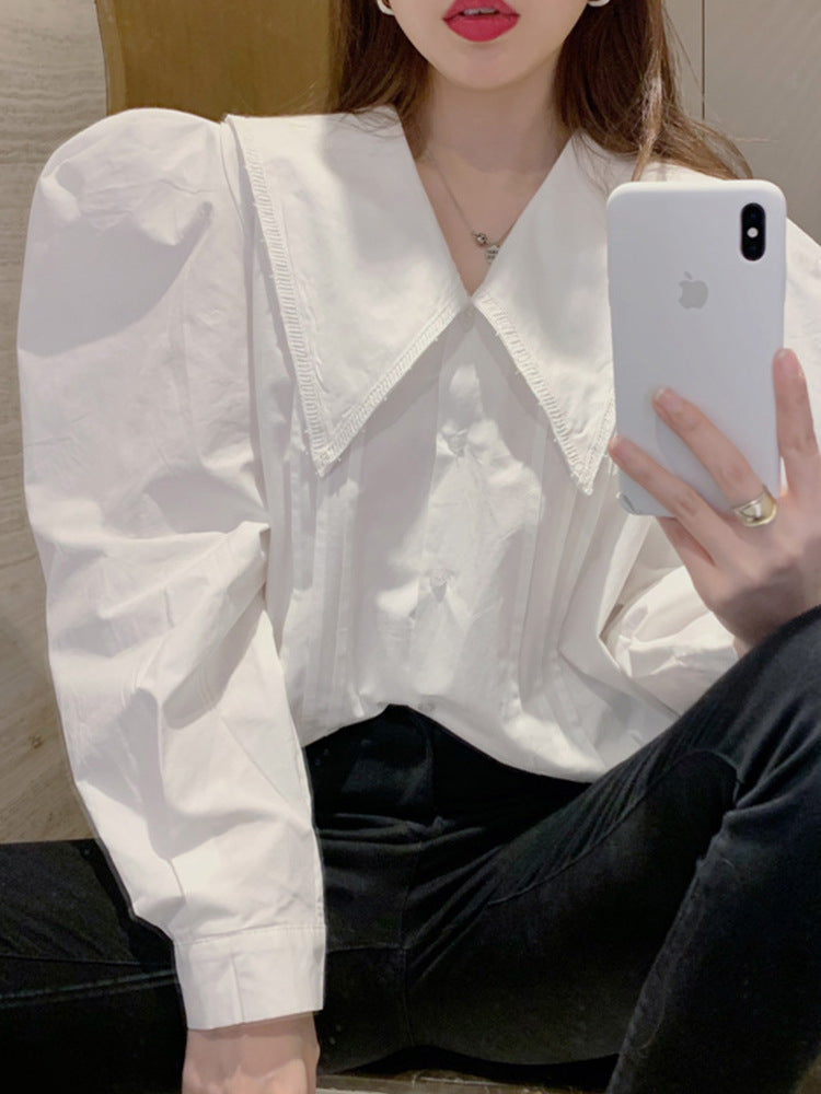 Itzy Chaeryeong Inspired White Loose Collar Long-Sleeved