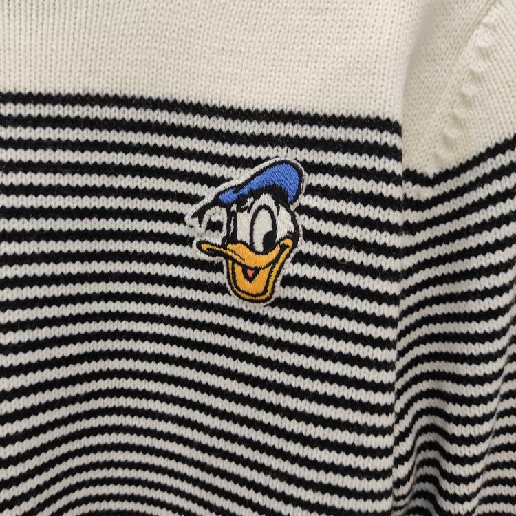 Enhyphen Jake Inspired Donald Duck Head Embroidered Striped Knitted Sweater
