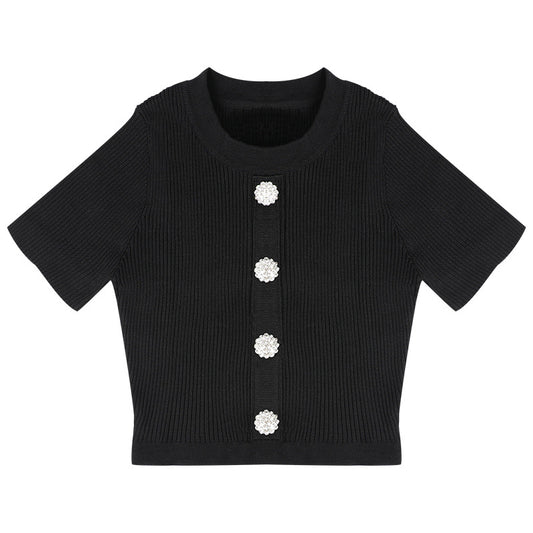 Blackpink Rose Inspired Black Knitted Round Neck Crop Top