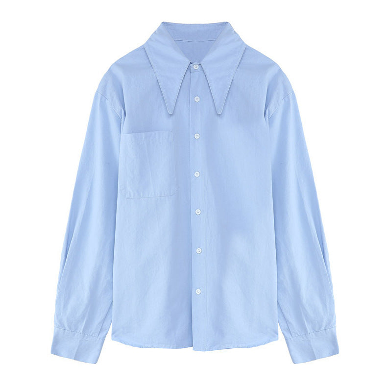 SNSD Yoona Inspired Pointed Collar Blue Long-Sleeved