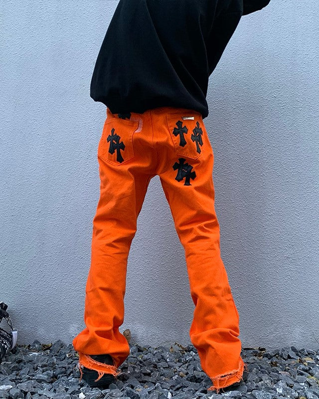 Enhyphen Jake Inspired Orange Cross Embroidered Pants