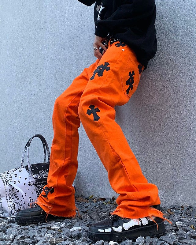 Enhyphen Jake Inspired Orange Cross Embroidered Pants – unnielooks