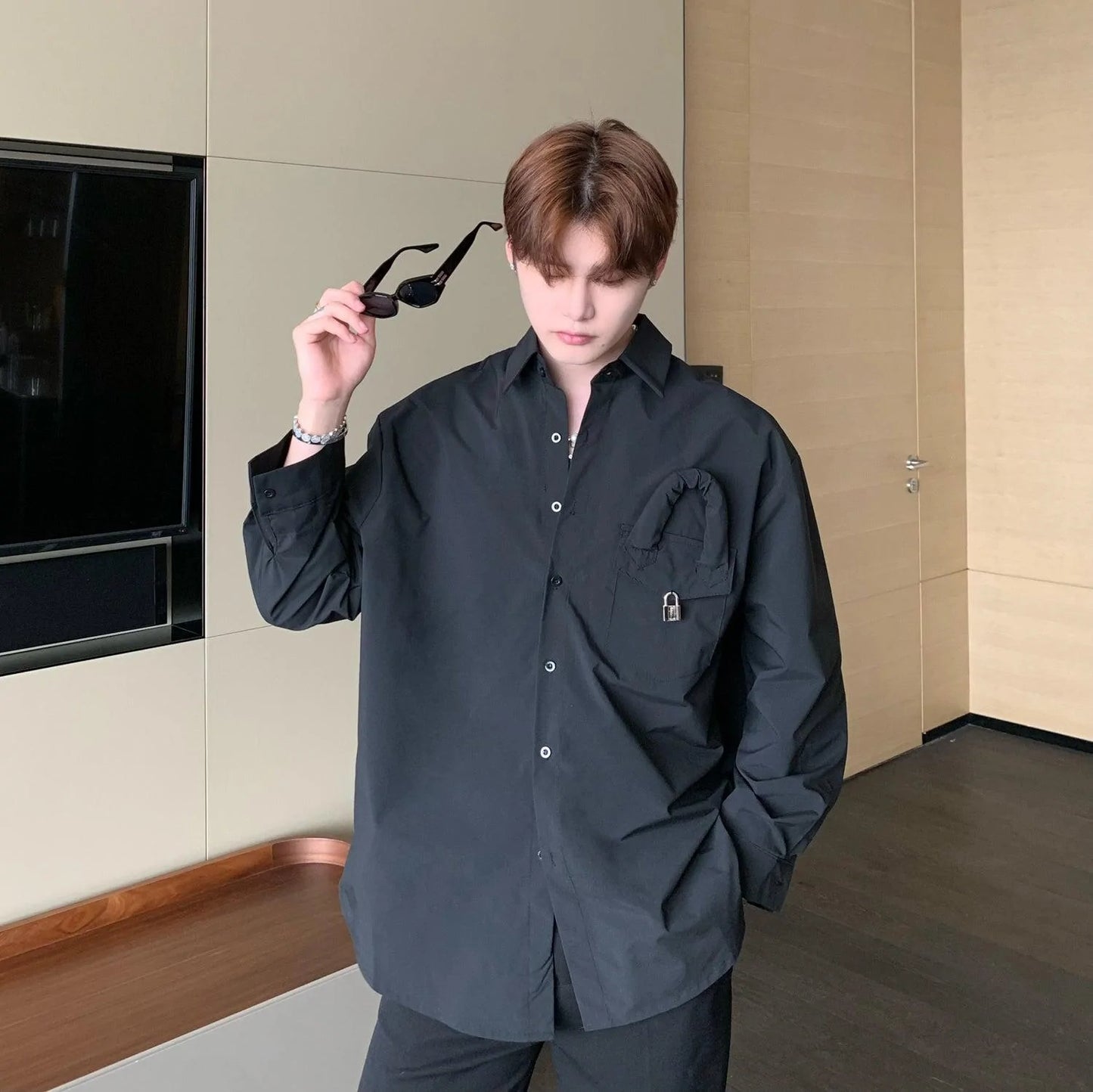 Black Oversized Shirt With Pocket