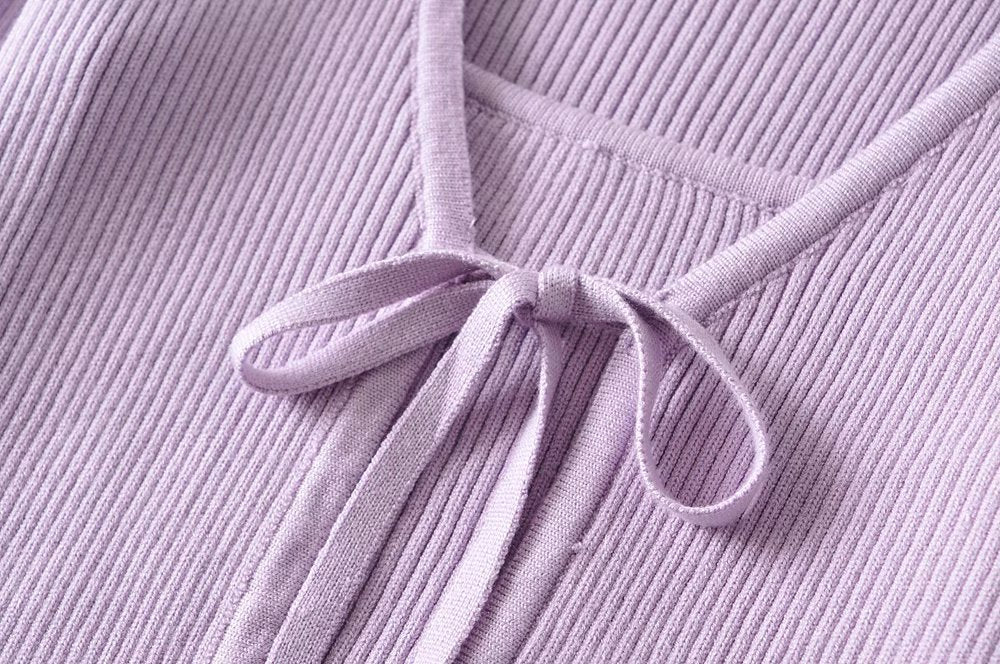 Simple Blackpink Jennie-inspired Purple Ribbon Cardigan Set