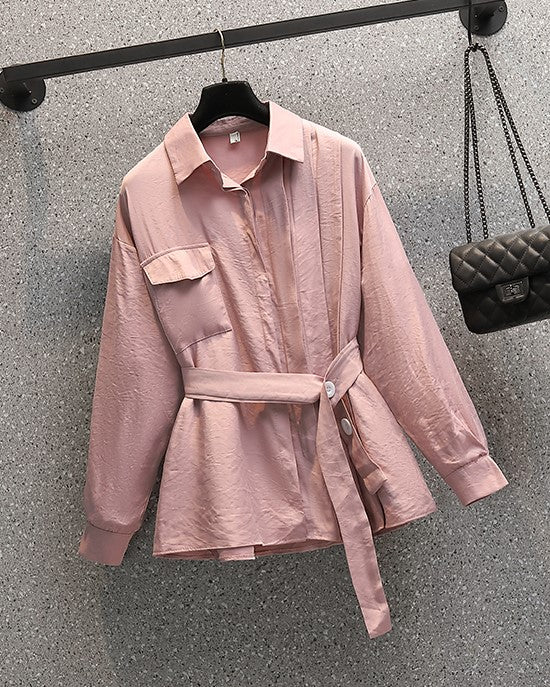 Penthouse Oh Yoon Hee Inspired Pink Belted Shirt With Front Pocket