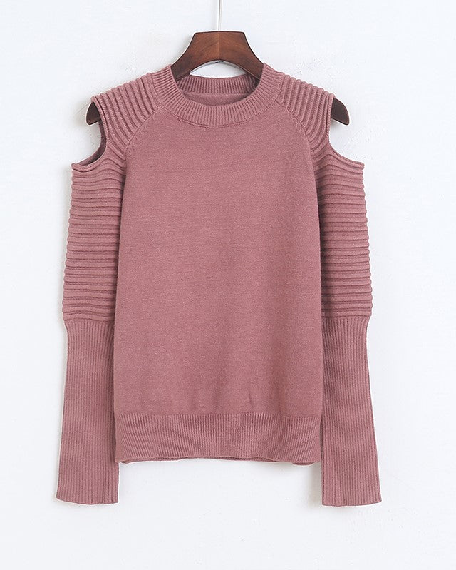 IU Inspired Pink Cut-Out Shoulders Knitted Sweater