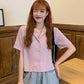 Hometown Cha-Cha-Cha Yoon Hye Jin Inspired Pink Short Sleeves Cropped Shirt