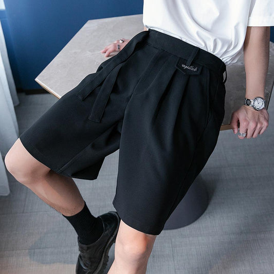 Black Pleated Shorts With Belt