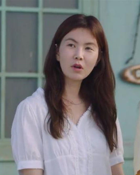 Hometown Cha-Cha-Cha Pyo Mi Seon Inspired White Puffed Sleeves V-Neck Blouse |
