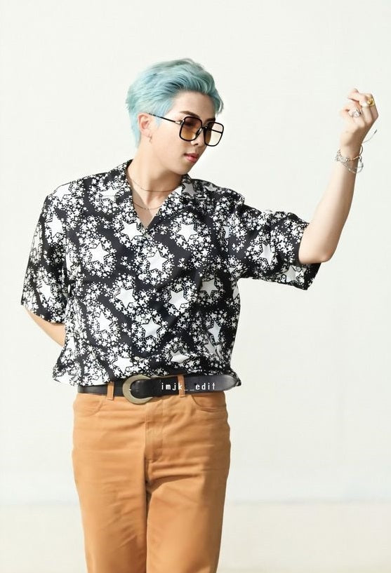 BTS RM inspired Black Star Patterned Shirt