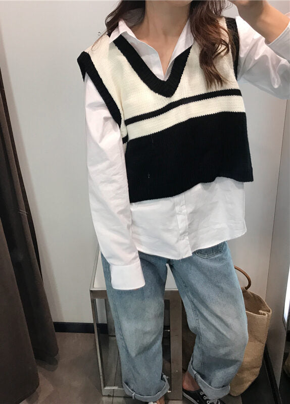 BTS RM inspired Black And White Sleeveless Knit Vest