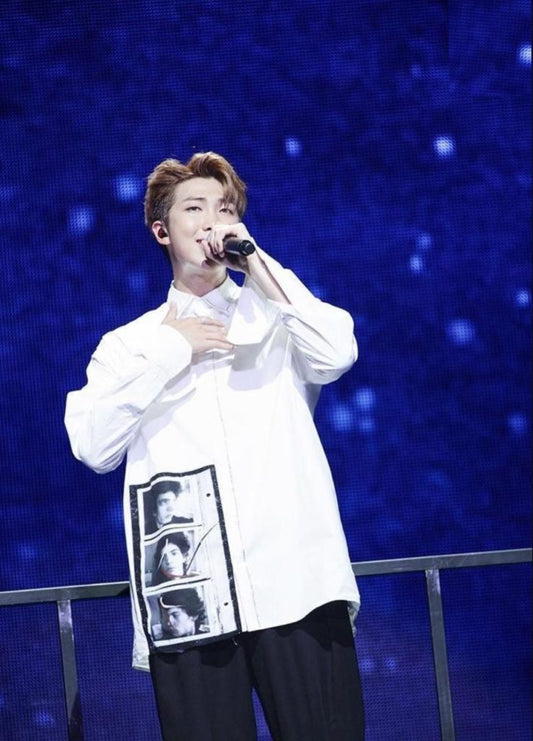 BTS RM Inspired Casual White Long-Sleeved With Polaroid Photo
