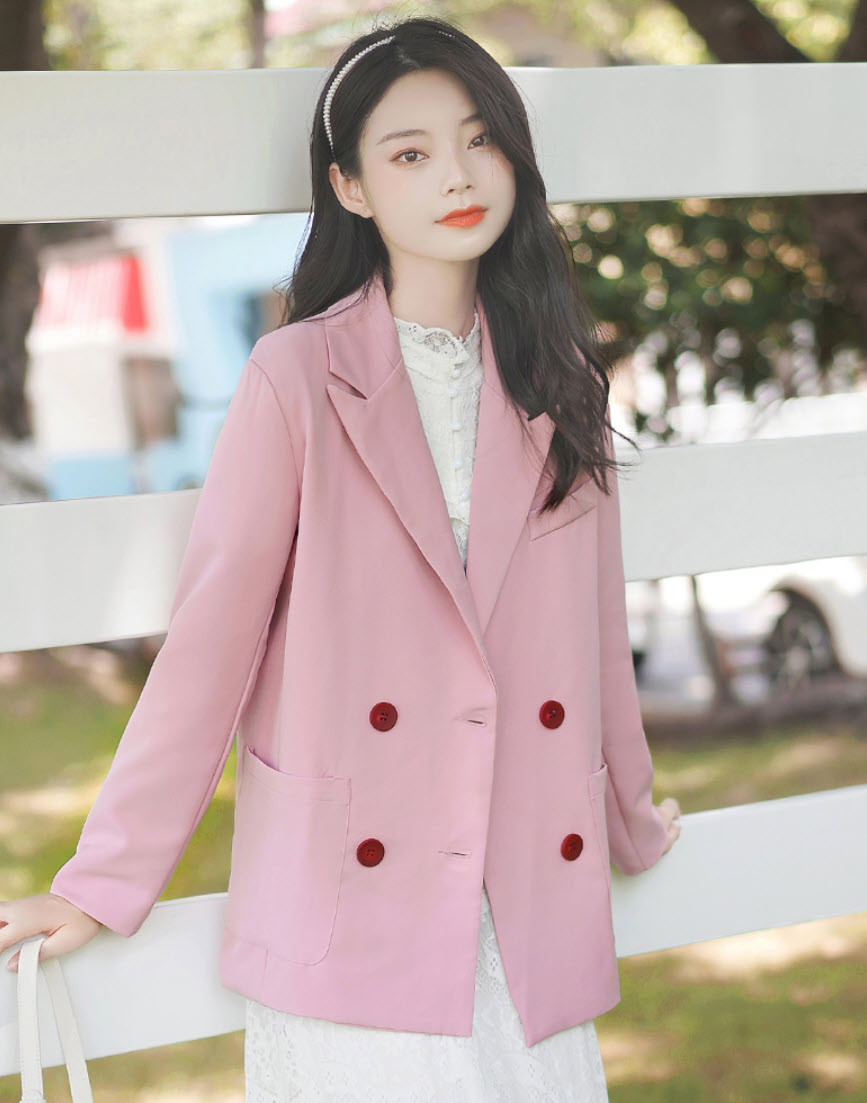 Red Buttoned Pink Suit Jacket