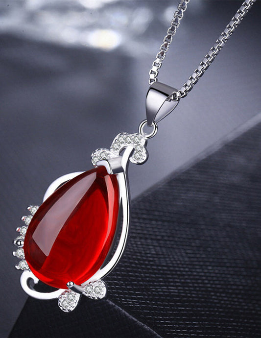 BTS Taehyung Inspired Silver Necklace With Red Pendant