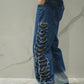 Blue Ripped Wide Leg Jeans