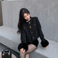 Blackpink Rose Inspired Black Tweed Jacket With Fur Cuffs