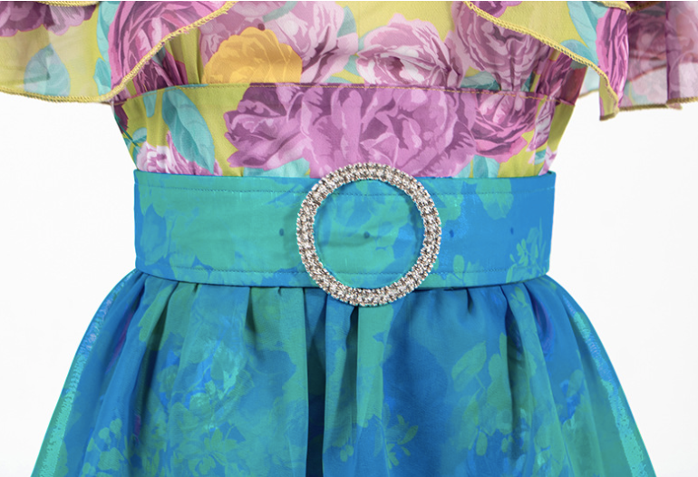 Blackpink Rose Inspired Blue And Lilac Floral Irregular Ruffled Dress