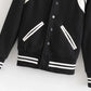 Blackpink Rose-Inspired White Lined Black Baseball Jacket