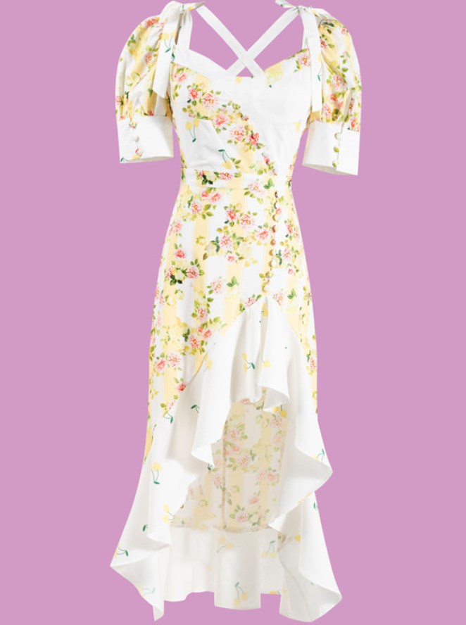 Blackpink Rose Inspired Yellow And White Floral Ruffled Dress