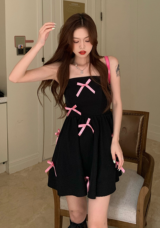 Blackpink Rose Inspired Black Tube Dress With Pink Ribbons