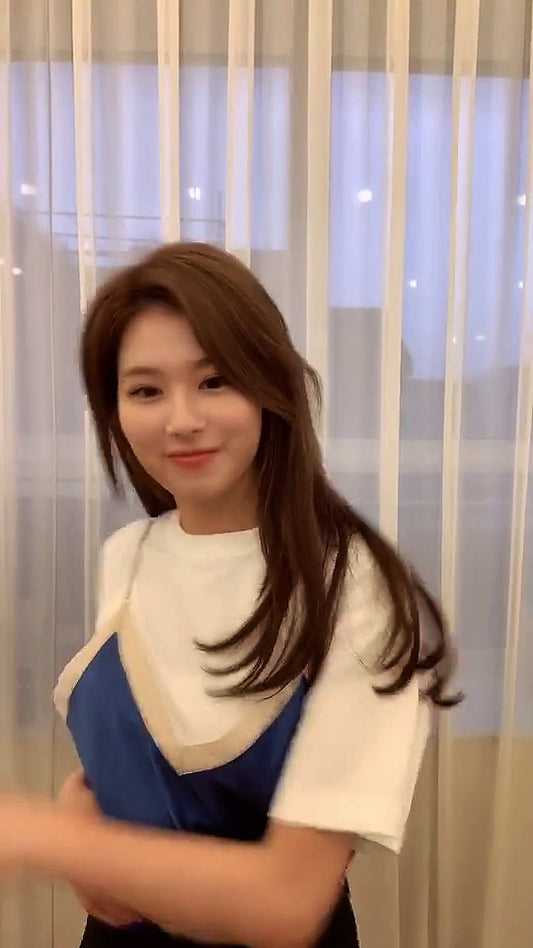 TWICE Sana Inspired White T-Shirt With Blue Satin Sling Top