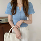 Powder Blue Knitted Short Sleeve Top