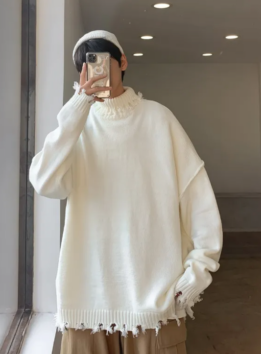 Seventeen Hoshi Inspired White Raw Edge Sweater