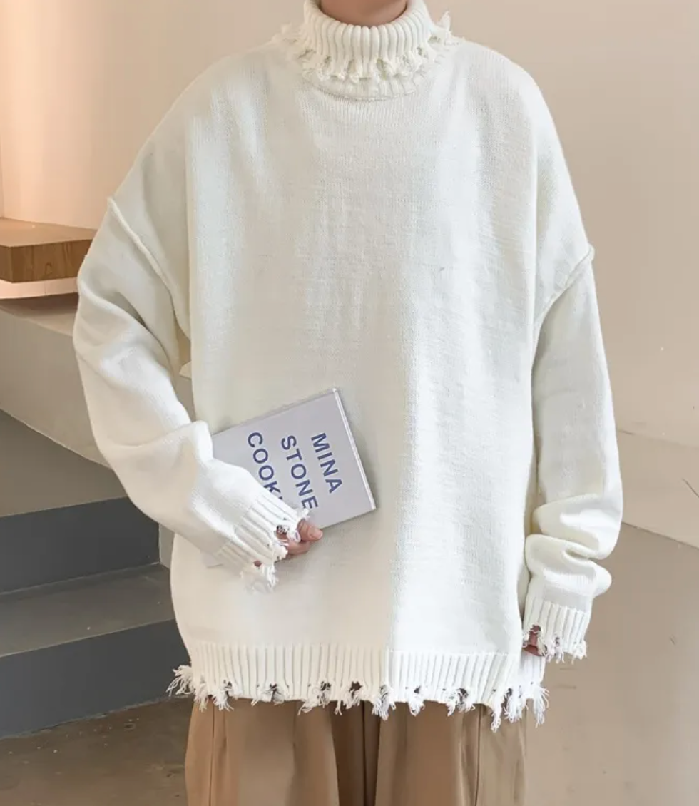 Seventeen Hoshi Inspired White Raw Edge Sweater