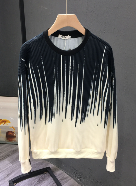 ATEEZ Seonghwa Inspired Beige Geometric Gradient Knit Sweater