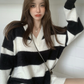 ATEEZ Seonghwa Inspired Black Retro Striped V-Neck Sweater