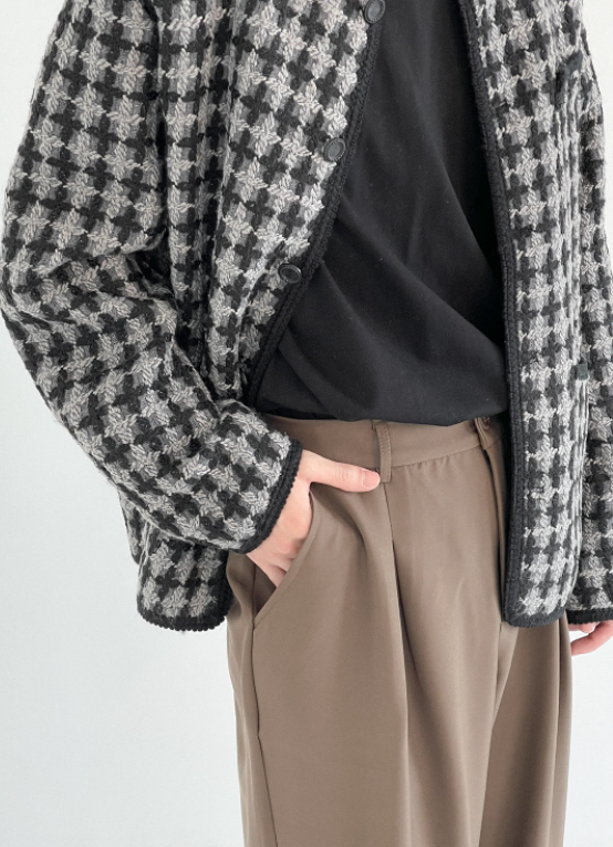 ATEEZ Seonghwa Inspired  Grey Tweed Plaid Loose Jacket