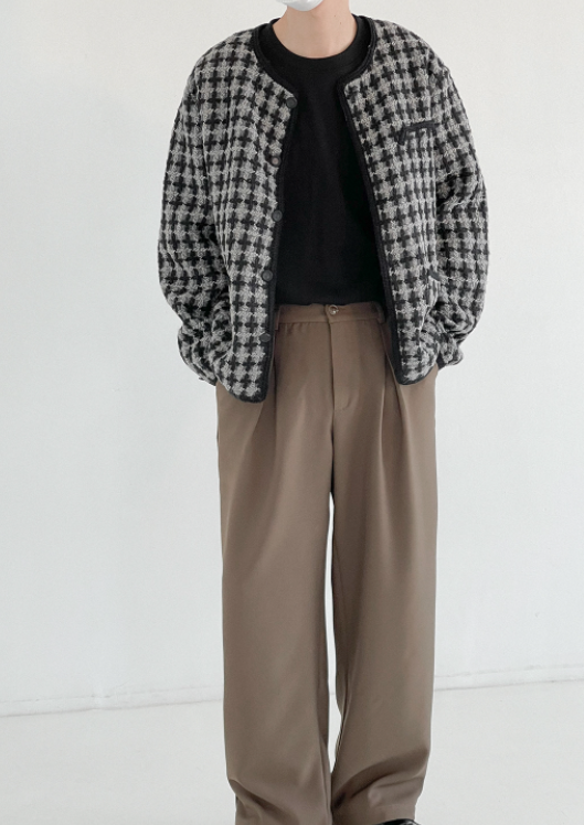ATEEZ Seonghwa Inspired  Grey Tweed Plaid Loose Jacket