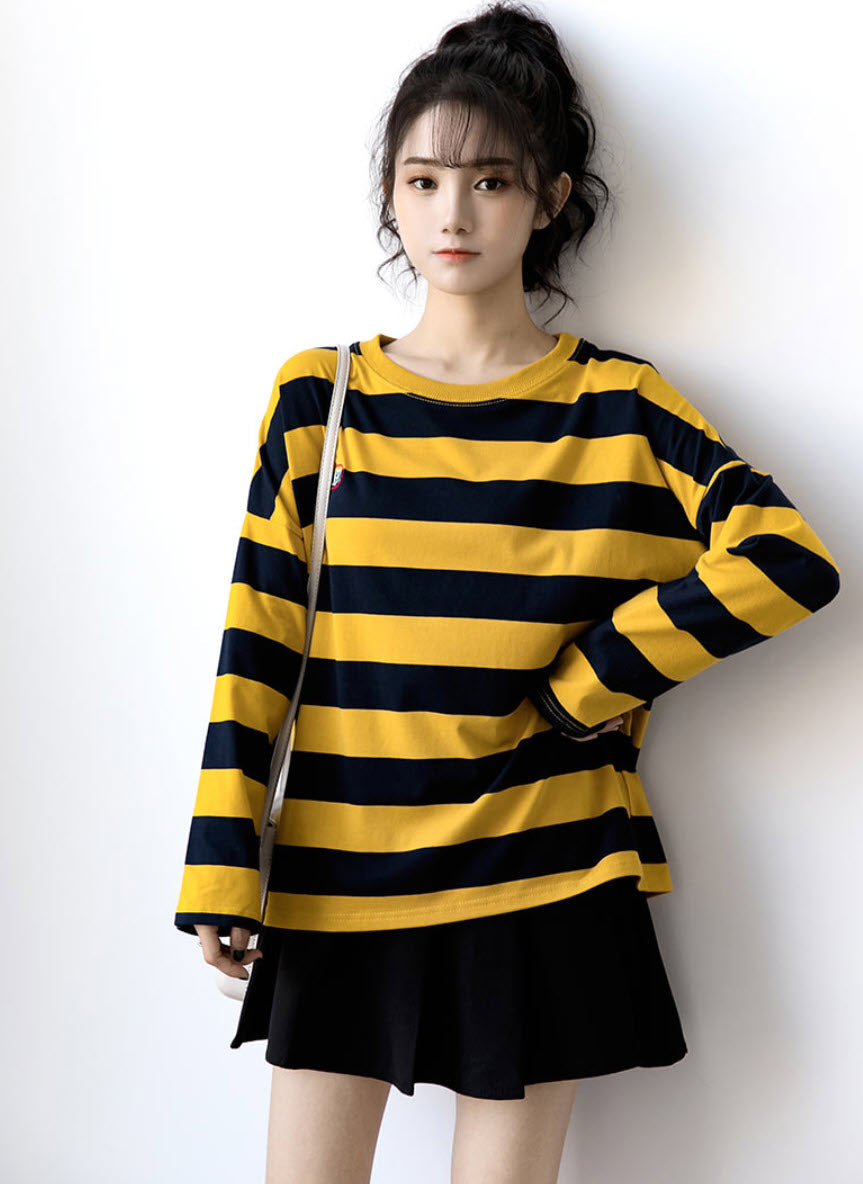 Red Velvet Seulgi Inspired Yellow Striped Long-Sleeved T-Shirt
