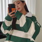 Stray Kids Seung Min Inspired Green Retro Stripe Long Sleeve Polo Shirt