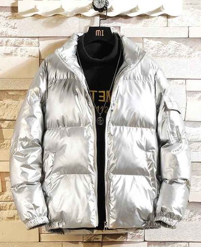 G-IDLE Soyeon Inspired Glossy Grey Puffer Jacket