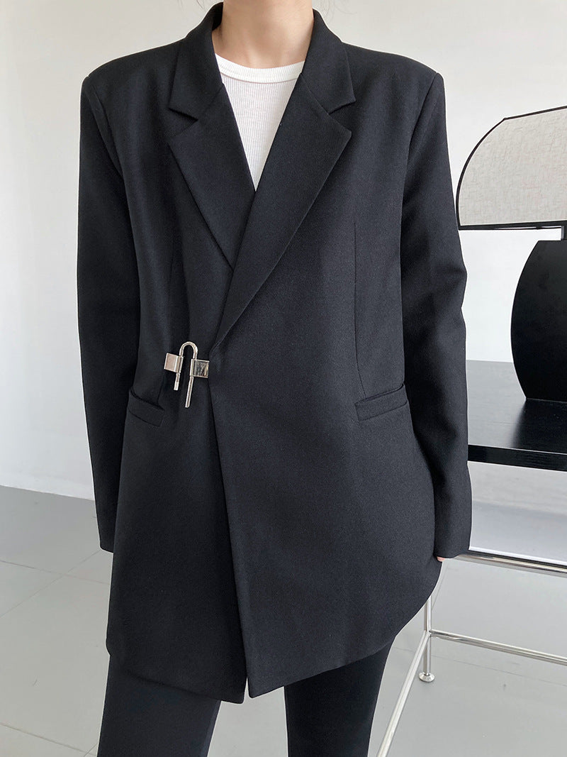 BTS Taehyung Inspired Black Asymmetric Padlock Suit Jacket