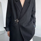 BTS Taehyung Inspired Black Asymmetric Padlock Suit Jacket