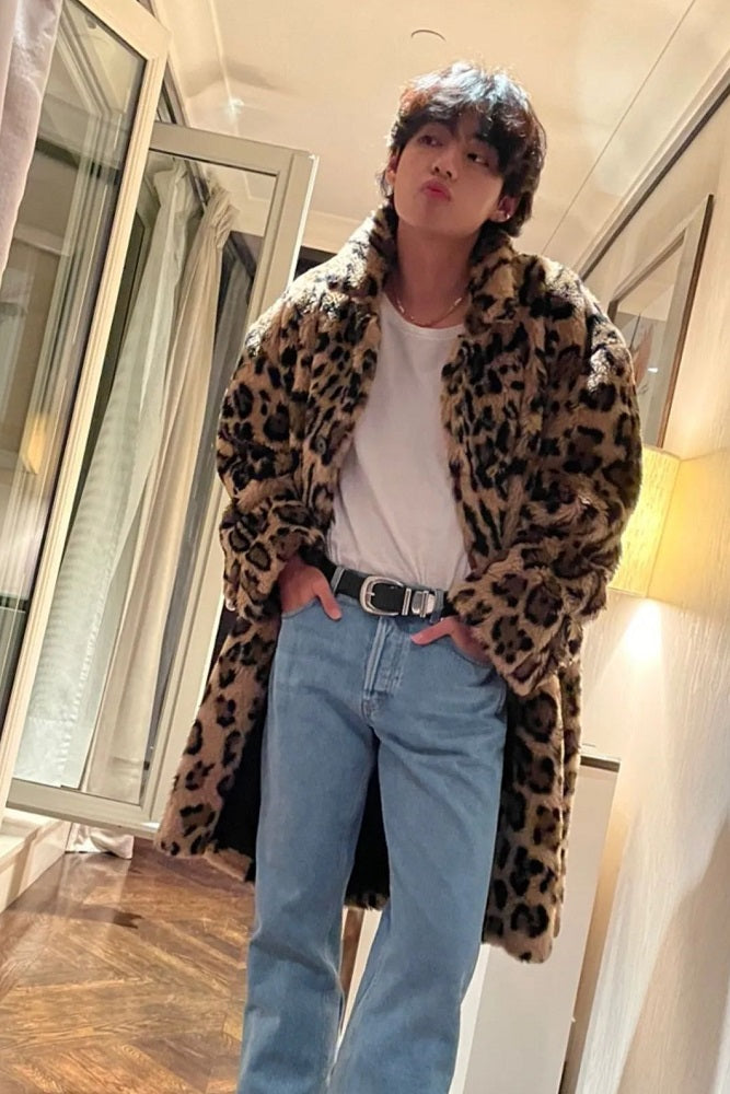 BTS Taehyung Inspired Brown Leopard Coat