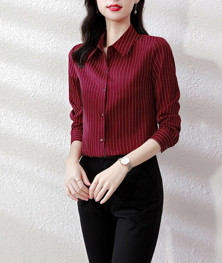 BTS Taehyung Inspired Red Stripe Collared Shirt