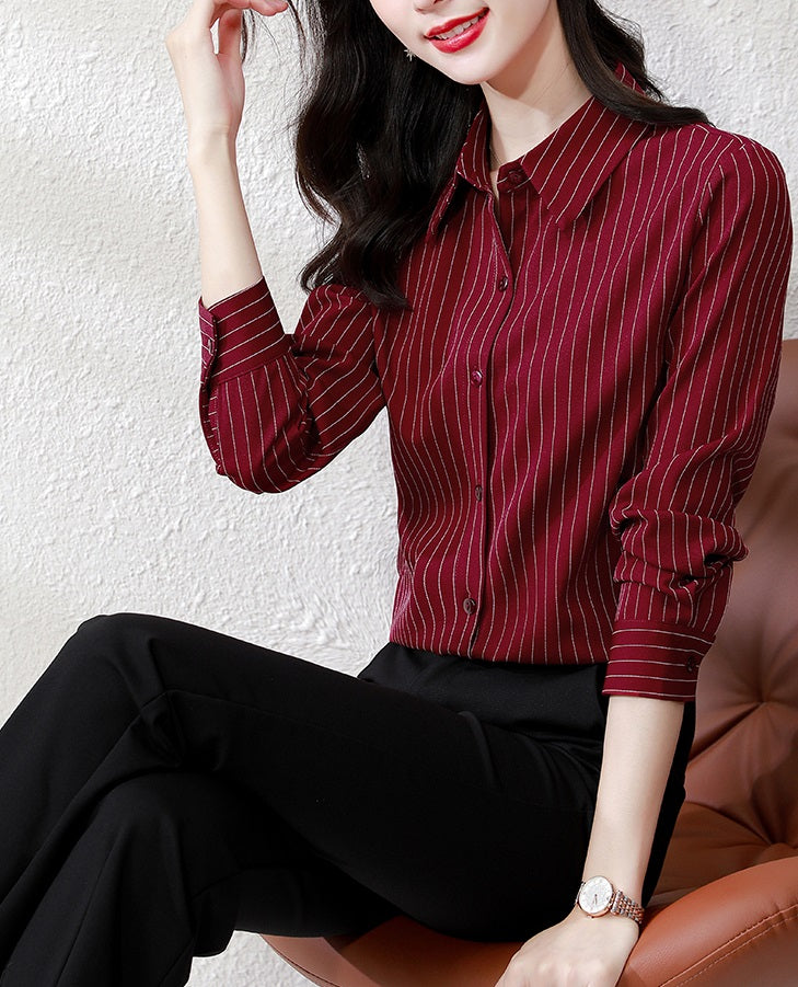 BTS Taehyung Inspired Red Stripe Collared Shirt