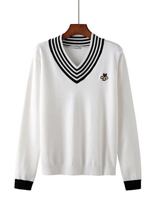 NCT127 Jaehyun Inspired White Multi Stripes V-Neck Knitted Sweater
