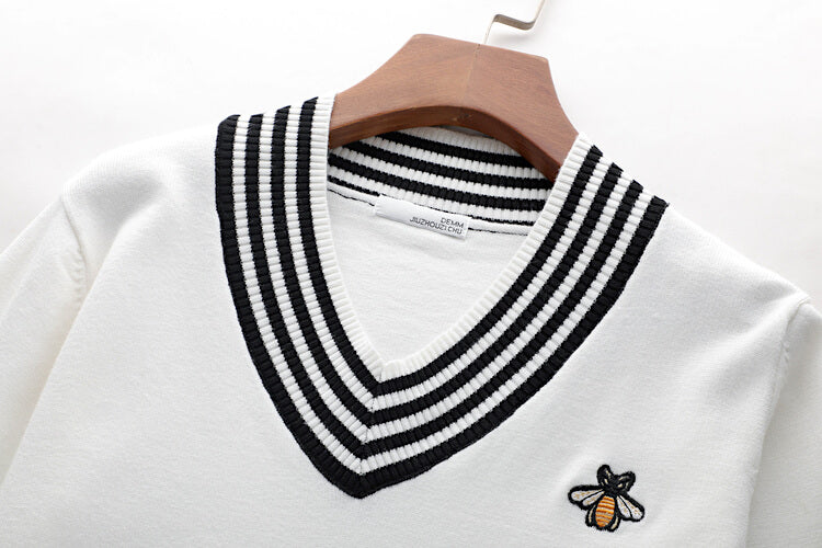 NCT127 Jaehyun Inspired White Multi Stripes V-Neck Knitted Sweater
