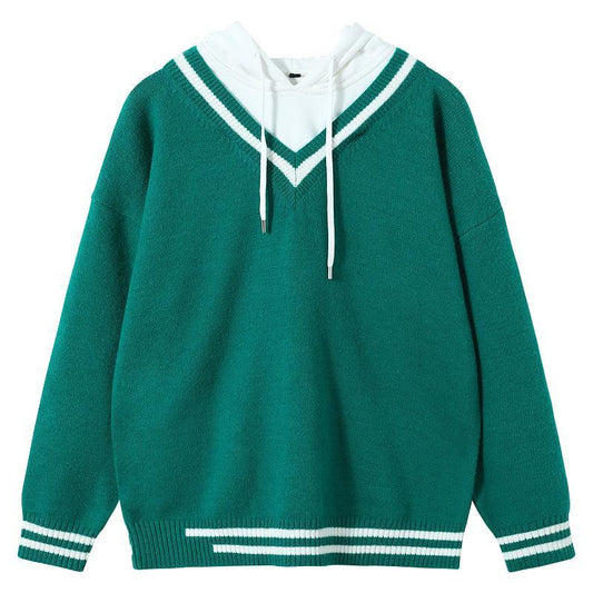 Green Two-Piece V-Neck Hoodie
