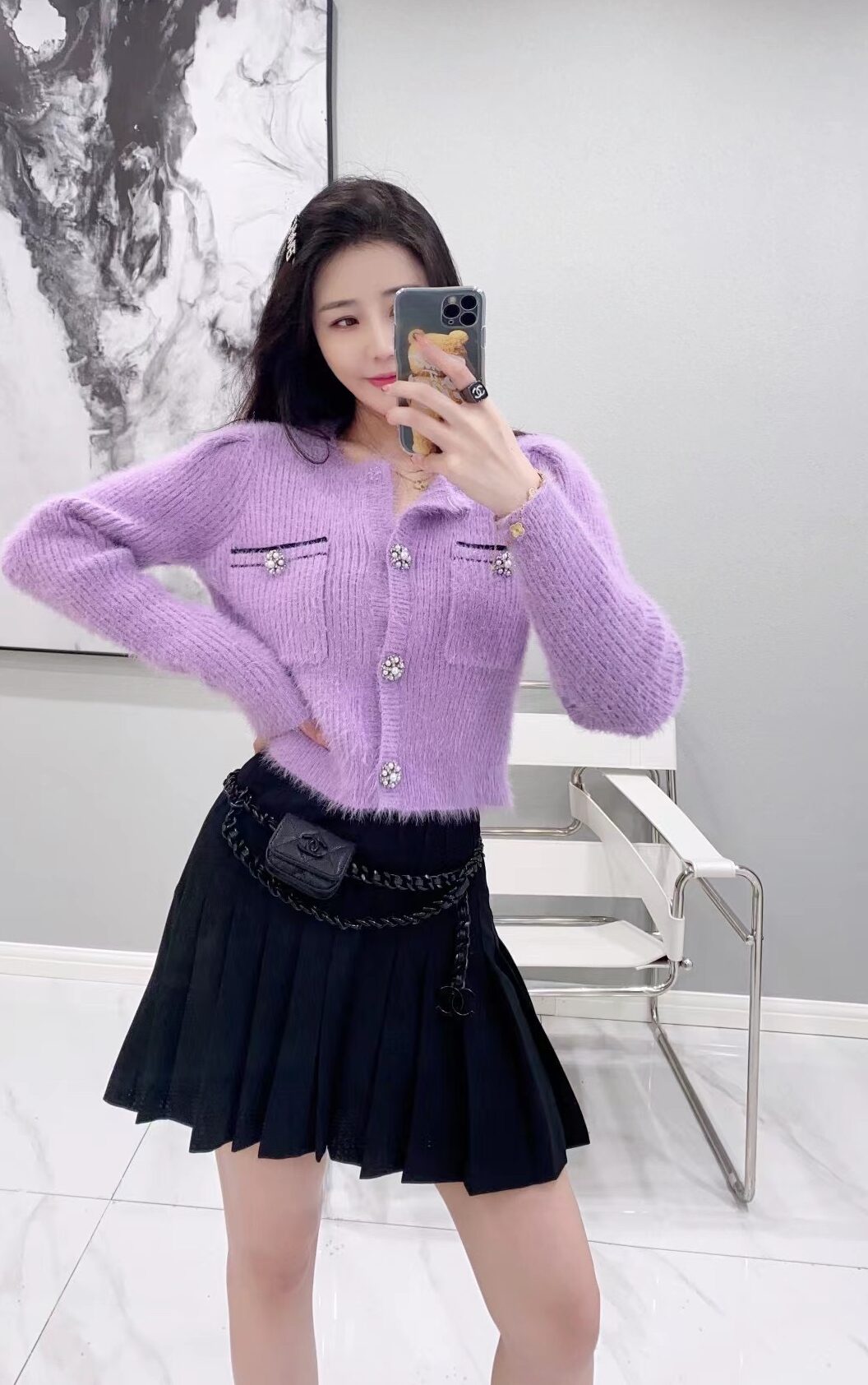 TWICE Tzuyu-Inspired Purple Knitted Cardigan
