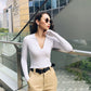White V-Neck Sweater With Collar