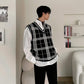 Black V-neck Plaid Sweater