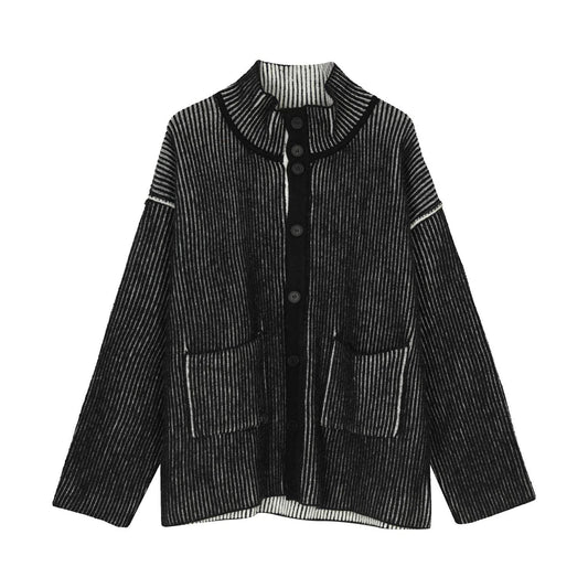 Black Vertical Stripes Knitted Jacket