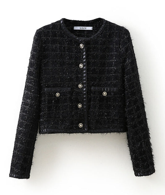 Mamamoo Wheein Inspired Black Tweed Short Jacket